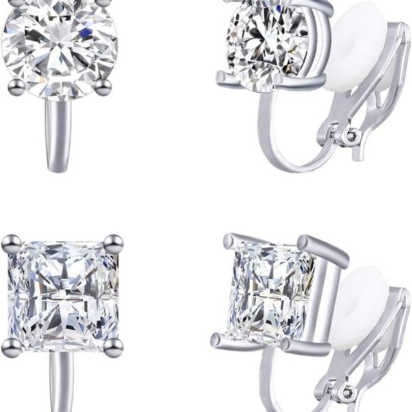Stylish Clip On Cubic Zirconia Earrings - Perfect for Women Without Pierced Ears - Picture 1 of 9